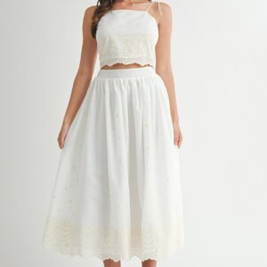 Embroidered Crop Top And Midi Skirt Set
