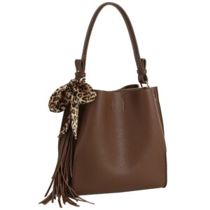 Fashion Tassel Leopard Scarf Satchel Brown