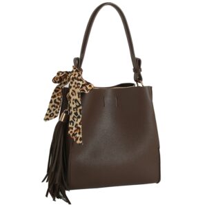 Fashion Tassel Leopard Scarf Satchel Coffee