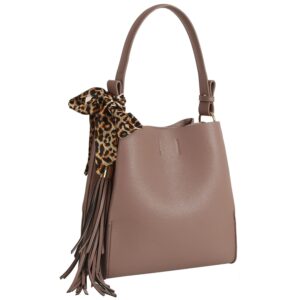 Fashion Tassel Leopard Scarf Satchel Mauve