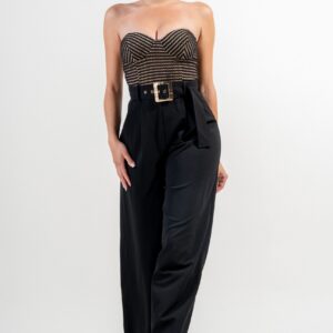 Crochet Knit & Linen Blend Sweetheart Tube Jumpsuit Whit Belt