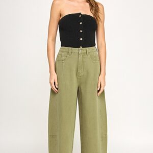 Mid Rise Color Denim Barrel Pants Olive