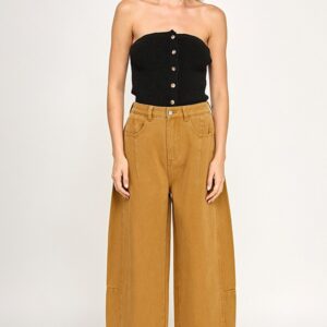 Mid Rise Color Denim Barrel Pants Soft Brown