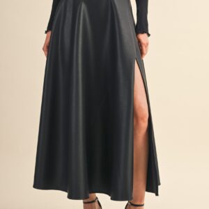 Leather A-line Maxi Skirt With High Slit