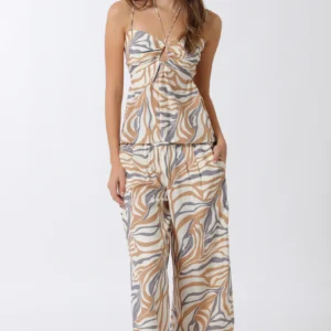 Aakaa Thin Adjustable Strap Top & Elastic Waisted Long Pants Set