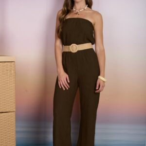 Strapless Belted Jumpsuit - Brown