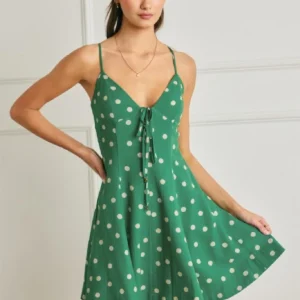 Bettina Sleeveless Polka Dot Print Mini Dress Green