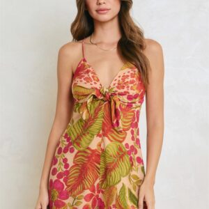 Brisa Tropical Floral Tie-Front Romper with multicolor tropical floral print and front-tie detail