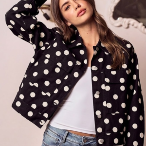 Black polka dot women’s jacket with ivory dots – KR Boutique