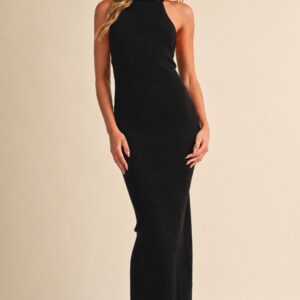 Midnight Muse Halter Neck Knit Maxi Dress ā Black