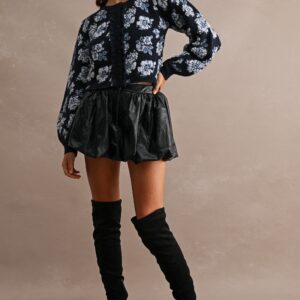 Faux Leather High-rise Waist Bubble Skort