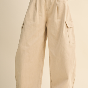 Beige cotton cargo barrel pants for women with utility pockets ā KR Boutique