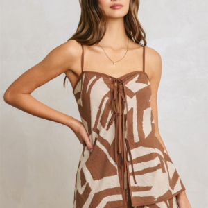 Brown and ivory abstract print sleeveless top and shorts set – KR Boutique