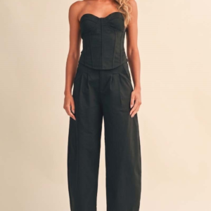 Black sweetheart corset top and barrel-leg pants set ā KR Boutique