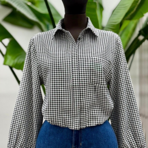 Black and white cropped gingham button-up blouse for women – KR Boutique