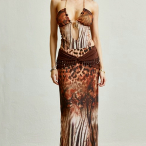 Animal Print Bodysuit and Maxi Skirt Set